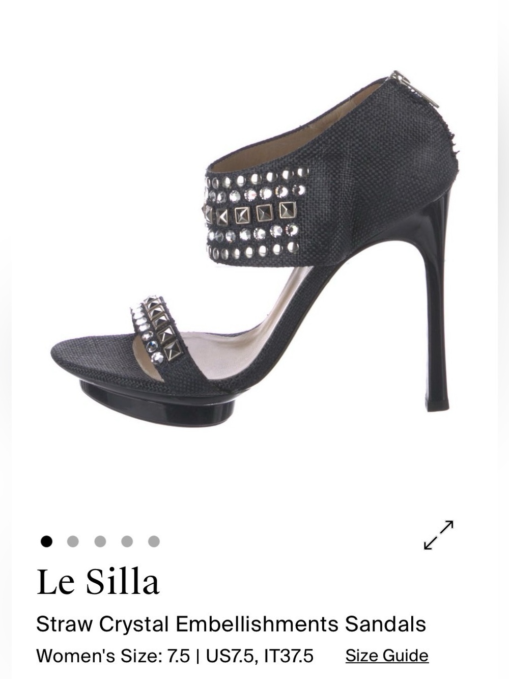 Le Silla Black Crystal Embellishment Straw Sandals